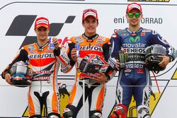 Podio: carrera ganador Marc Márquez, segundo puesto de Dani Pedrosa, Jorge Lorenzo el tercer lugar