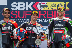 Race 1 podium: Marco Melandri, Sylvain Guintoli, Tom Sykes