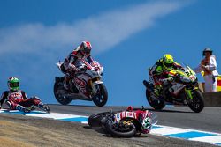 Davide Giugliano going the wrong way into the corkscrew