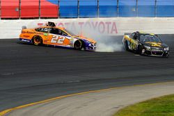 Joey Logano, Team Penske Ford and Morgan Shepherd crash