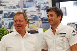 Patrick Dempsey, Actor, taking part in the Porsche Supercup race, with Martin Brundle, Sky Sports Co