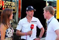 (L to R): Natalie Pinkham, Sky Sports Presenter; Patrick Dempsey who is competing in the Porsche Supercup race; Simon Lazenby, Sky Sports F1 TV Presenter