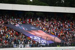 A banner for Sebastian Vettel, Red Bull Racing