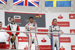 Race winner Jann Mardenborough, second place Dino Zamparelli, third place Jimmy Eriksson