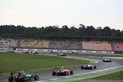 GP3 cars complete warm up lap