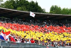 Fans make the German flag in the grandstand