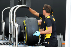 Pirelli tyre construction in the paddock