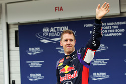 Sebastian Vettel, Red Bull Racing celebrates his second position in qualifying parc ferme