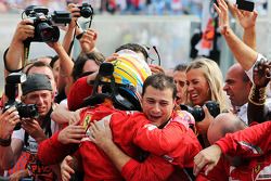 Fernando Alonso, Ferrari celebrates his second position in parc ferme