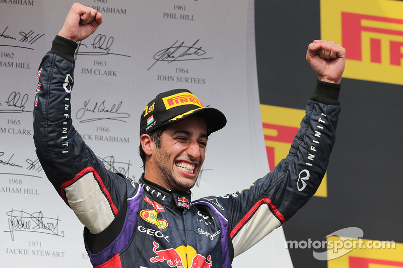 Daniel Ricciardo, Red Bull Racing celebrates on the podium