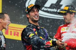 Daniel Ricciardo, Red Bull Racing celebrates with the champagne on the podium