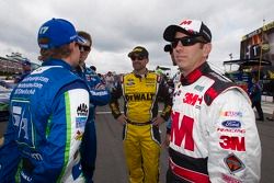 Marcos Ambrose, Richard Petty Motorsports Ford and Greg Biffle, Roush Fenway Racing Ford and Carl Edwards, Roush Fenway Racing Ford