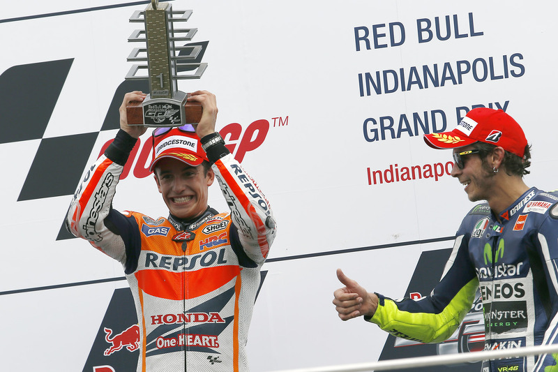 Podium: race winner Marc Marquez, third place Valentino Rossi