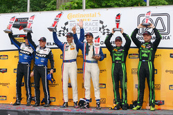 P class podium: winners Joao Barbosa, Christian Fittipaldi, second place John Pew, Oswaldo Negri, third place Scott Sharp, Ryan Dalziel