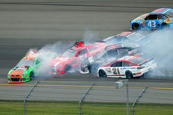 Danica Patrick;Justin Allgaier;Martin Truex Jr;and Michael Annett crash