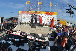 Race winner Will Power, second place Juan Pablo Montoya, third place Tony Kanaan