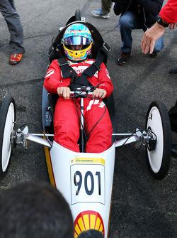 Fernando Alonso, Scuderia Ferrari drives a car from the Shell Eco Marathon