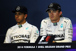 Pole sitter Nico Rosberg, Mercedes AMG F1, and team mate Lewis Hamilton, Mercedes AMG F1 in the qualifying FIA Press Conference