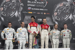 Podium: race winners Cesar Ramos, Laurens Vanthoor, second place Hari Proczyk, Jeroen Bleekemolen, third place Maximilian Götz, Nico Verdonck