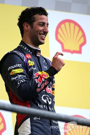 Race winner Daniel Ricciardo, Red Bull Racing celebrates on the podium