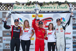 GT Winners Podium: Ryan Dalziel (second, left), Anthony Lazzaro (first, center), Robert Thorne (third, right)