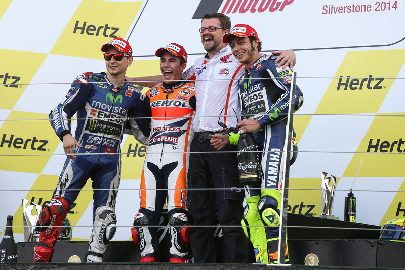 Podio: 1º Marc Márquez, 2º Jorge Lorenzo, 3º Valentino Rossi