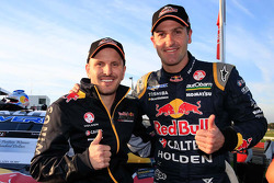 Qualifying race 2 winners Paul Dumbrell and Jamie Whincup