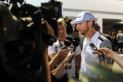 Jenson Button, McLaren with the media