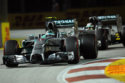 Nico Rosberg, Mercedes AMG F1 W05 leads team mate Lewis Hamilton, Mercedes AMG F1 W05