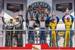 GTD class podium: first place Jeroen Bleekemolen, Ben Keating, second place John Potter, Andy Lally, third place Dane Cameron, Markus Palttala