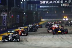 Lewis Hamilton, Mercedes AMG F1 W05 leads at the start of the race