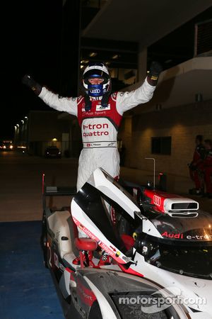 Race winner Marcel Fässler celebrates