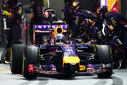 Daniel Ricciardo, Red Bull Racing RB10 makes a pit stop
