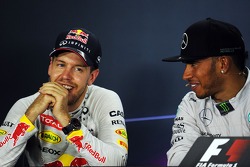 Sebastian Vettel, Red Bull Racing and Lewis Hamilton, Mercedes AMG F1 in the FIA Press Conference