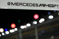 Mercedes AMG F1 pit stop Twitter handle in the pits