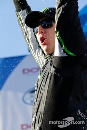 Race winner Kyle Busch celebrates