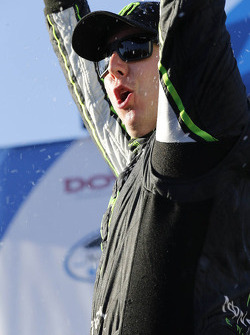 Race winner Kyle Busch celebrates