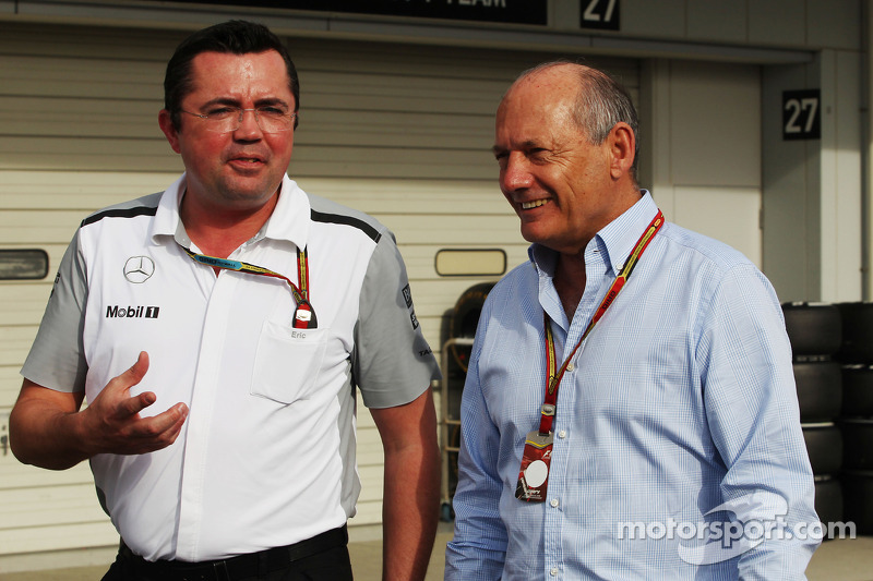 (L to R): Eric Boullier, McLaren Racing Director with Ron Dennis, McLaren Executive Chairman