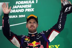 Sebastian Vettel, Red Bull Racing celebrates his third position on the podium