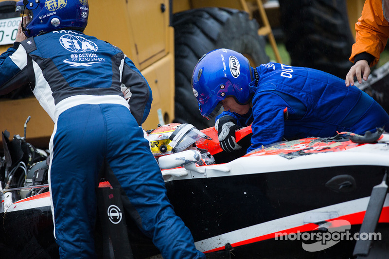 Safety team at work after the crash of Jules Bianchi, Marussia F1 Team