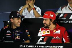 (L to R): Sebastian Vettel, Red Bull Racing and Fernando Alonso, Ferrari in the FIA Press Conference