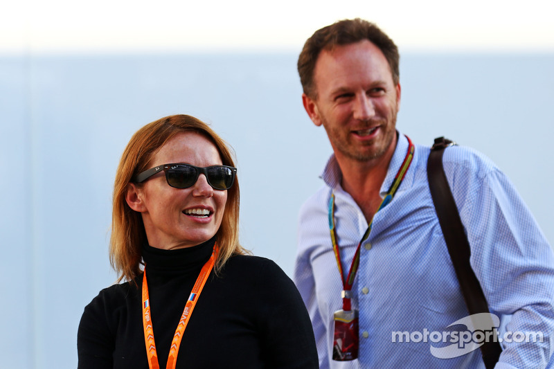 (Esquerda para direita): Geri Halliwell, cantor, com Christian Horner, chefe de equipe da Red Bull