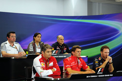 The FIA Press Conference: Eric Boullier, McLaren Racing Director; Monisha Kaltenborn, Sauber Team Principal; Franz Tost, Scuderia Toro Rosso Team Principal; Marco Mattiacci, Ferrari Team Principal; Graeme Lowdon, Marussia F1 Team Chief Executive Officer;