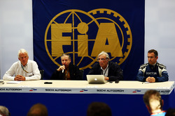 The FIA hold a Press Conference to discuss the accident involving Marussia F1 Team Driver Jules Bianchi, at the Japanese GP in Suzuka: Charlie Whiting, FIA Delegate; Jean Todt, FIA President; Jean-Charles Piette, FIA Medical Chief; Dr Ian Roberts, FIA Doc