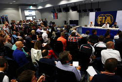 The FIA hold a Press Conference to discuss the accident involving Marussia F1 Team Driver Jules Bianchi, at the Japanese GP in Suzuka: Charlie Whiting, FIA Delegate; Jean Todt, FIA President; Jean-Charles Piette, FIA Medical Chief; Dr Ian Roberts, FIA Doc