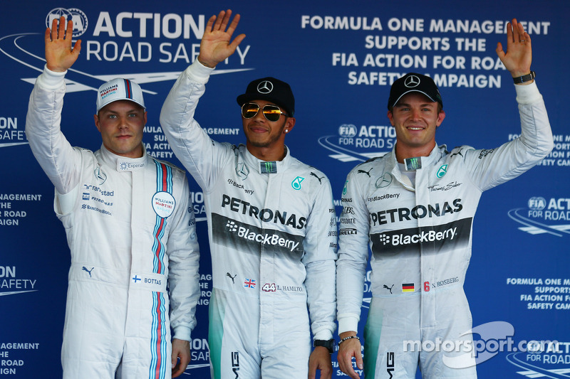 Pole position Lewis Hamilton, segundo lugar Nico Rosberg, terceiro lugar Valtteri Bottas