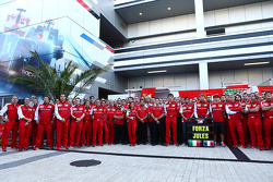 Massimo Rivola, Ferrari Sporting Director; Fernando Alonso, Ferrari; Marco Mattiacci, Ferrari Team Principal; Kimi Raikkonen, Ferrari and members of the Ferrari and Marussia F1 Team show their support for Jules Bianchi