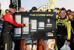 Race winner Brad Keselowski celebrates