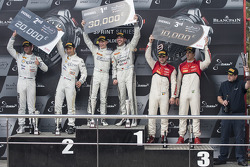 Podium: race winners Maximilian Götz, Maximilian Buhk, second place Hari Proczyk, Jeroen Bleekemolen, third place Cesar Ramos, Laurens Vanthoor