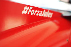 Ferrari F14-T engine cover carrying a message of support for Jules Bianchi